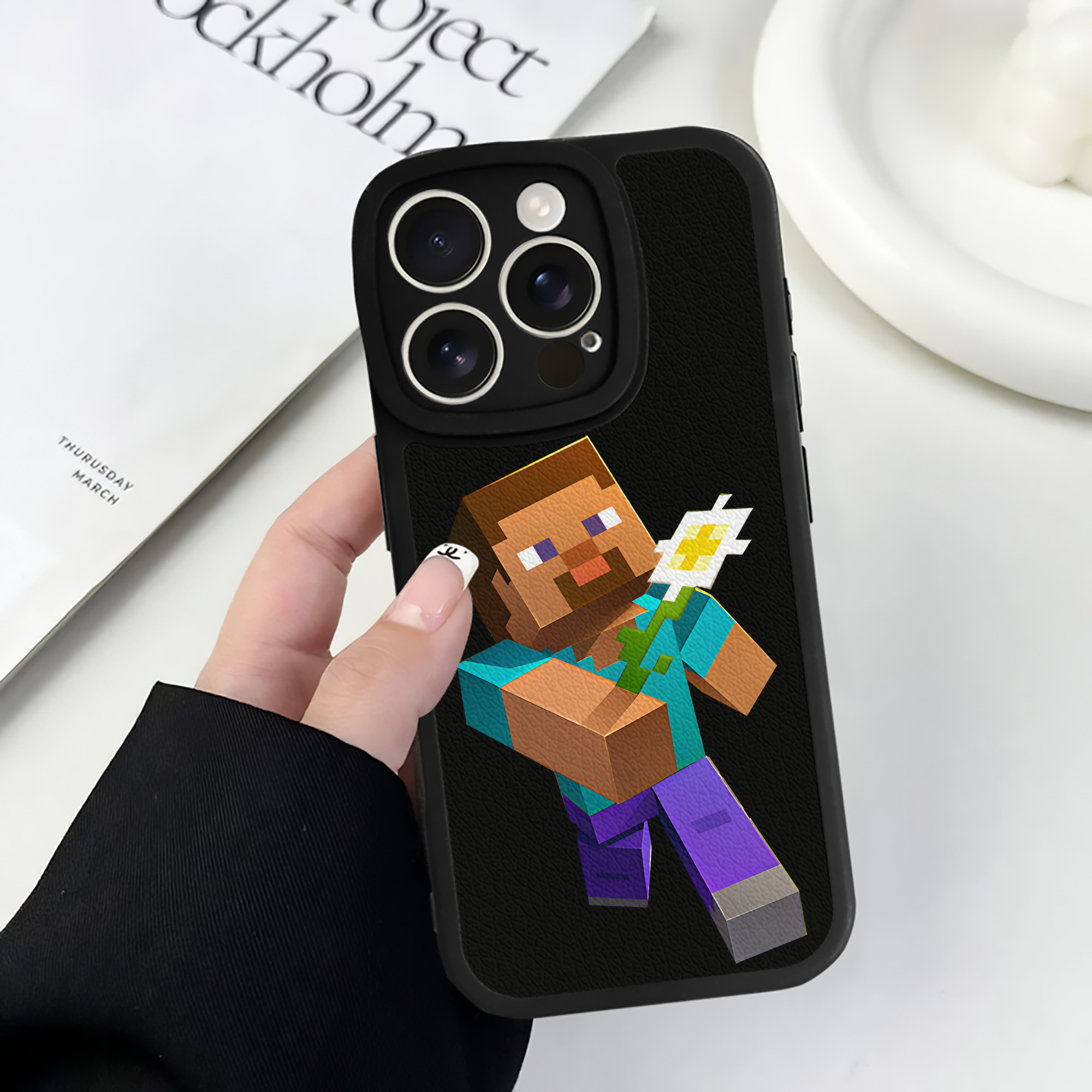 （画像用） マインクラフト ブロックの世界 Minecraft MC Block world 【iPhone 16シリーズ対応】シリコンスマホケース（レザー調） 材質：シリコン
